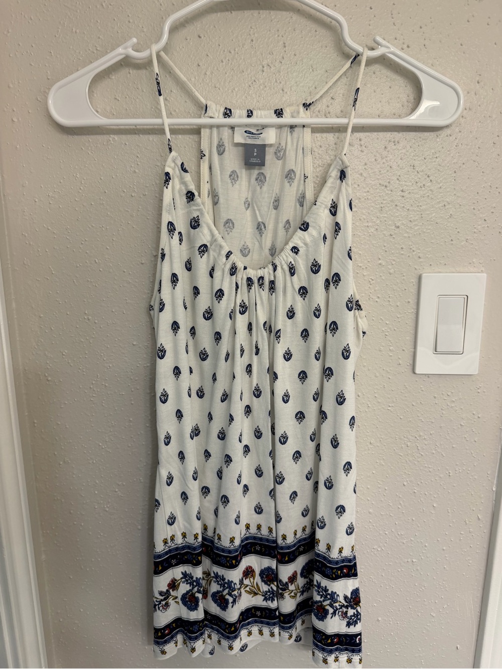 Old Navy White and Navy Printed Spaghetti-Strap Camisole
